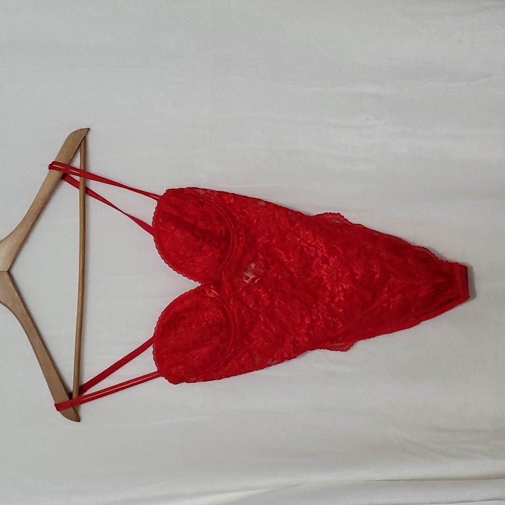 NWT Vintage Victoria Secret Gold Labe Red Eyelet Lace Wired Bra Teddy Size 36B